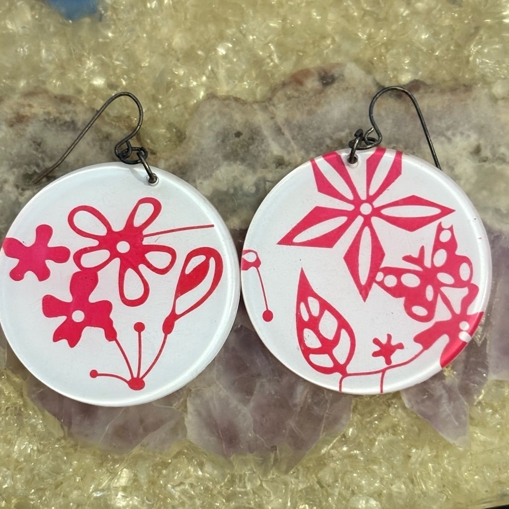 Floral Pink and White Earrings